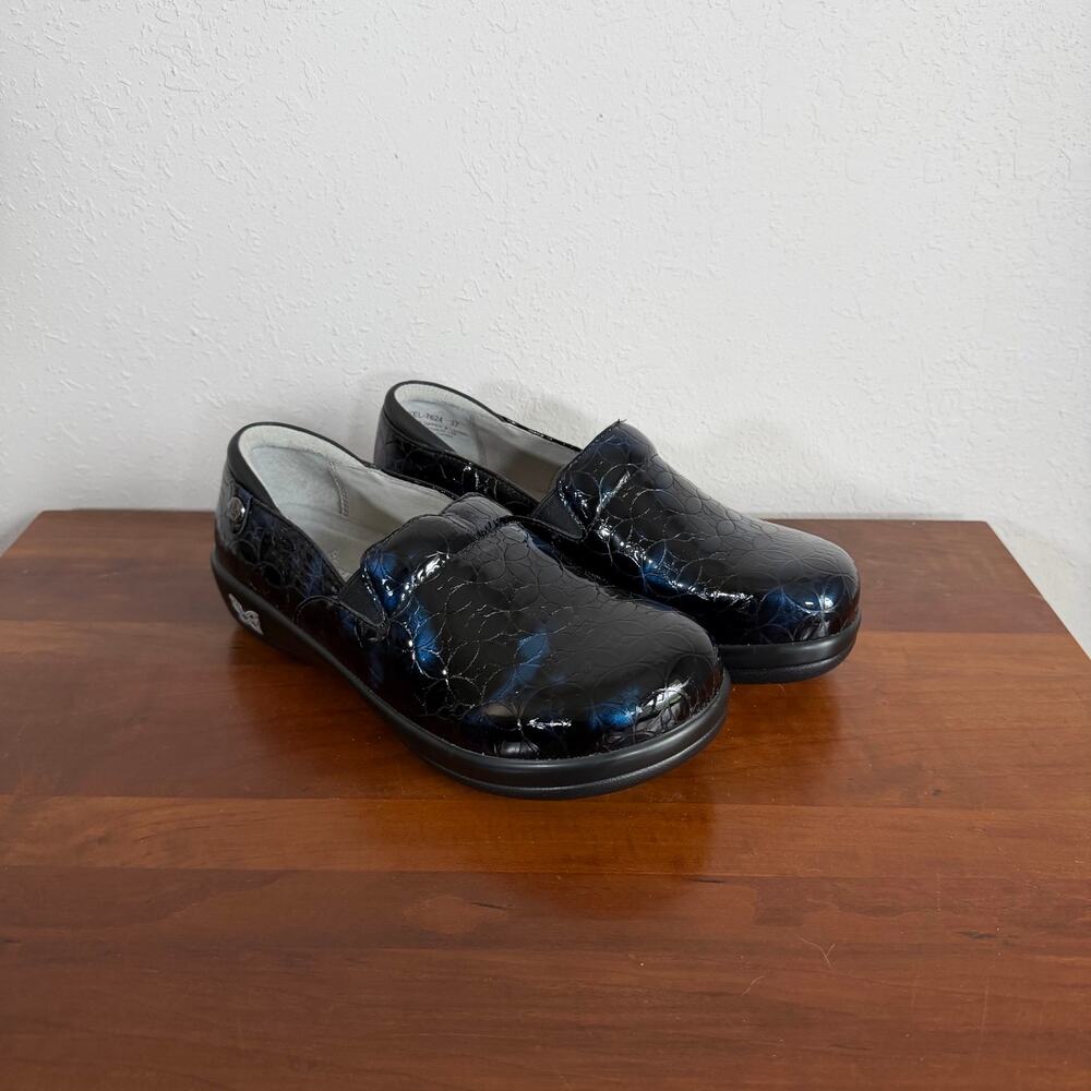 Alegria PG Lite Keli Black Blue Patent Leather Azure Glass Slip On Clog Women 37